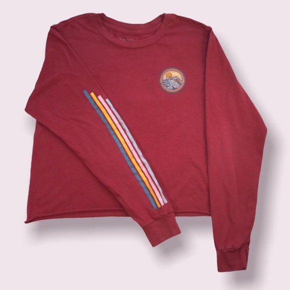 Roxy Tops - Roxy, Cropped Long Sleeve Graphic Tee, Size Small